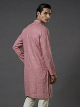 Light pink cotton linen thread work festive kurta