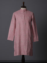 Light pink cotton linen thread work festive kurta