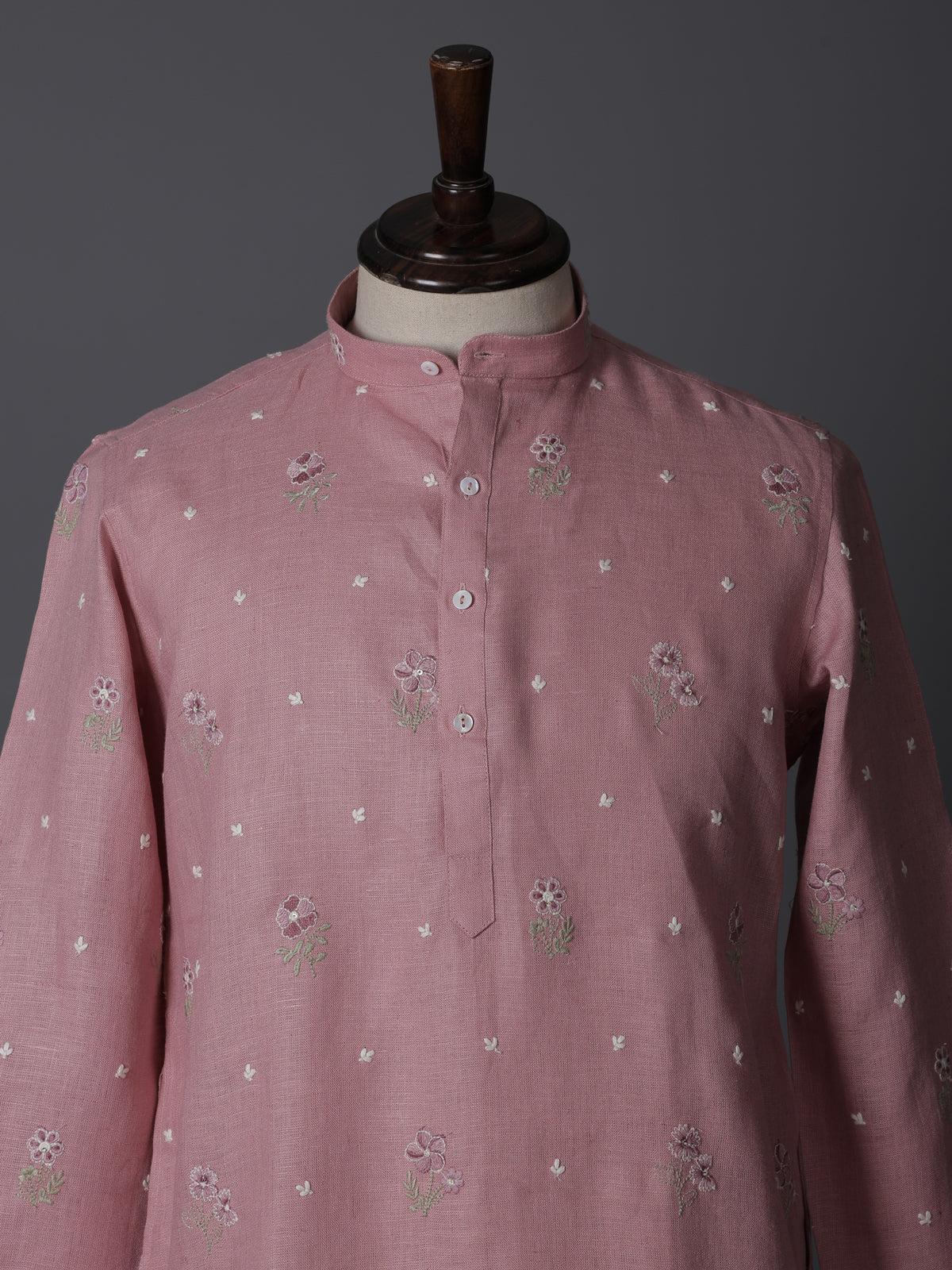 Light pink cotton linen thread work festive kurta