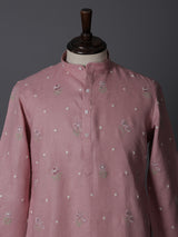 Light pink cotton linen thread work festive kurta