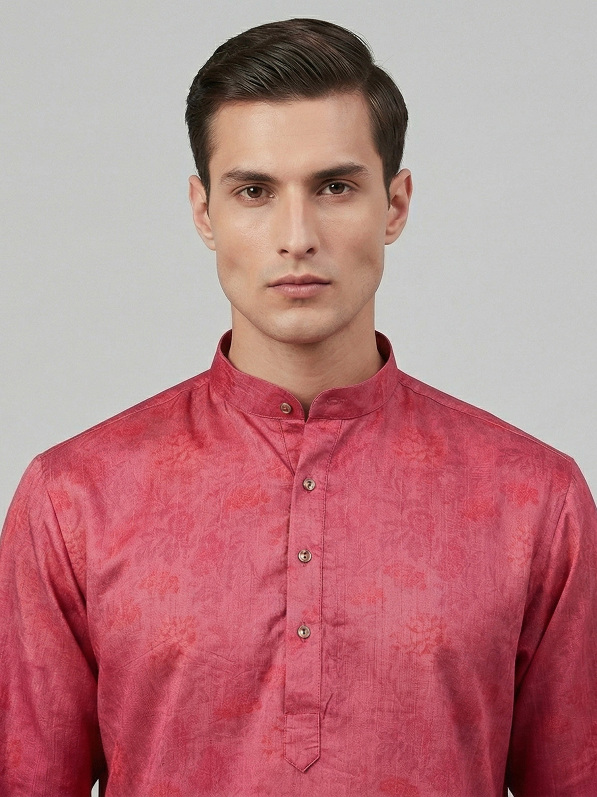Rani pink silk shaded floral printed festive kurta