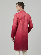 Rani pink silk shaded floral printed festive kurta