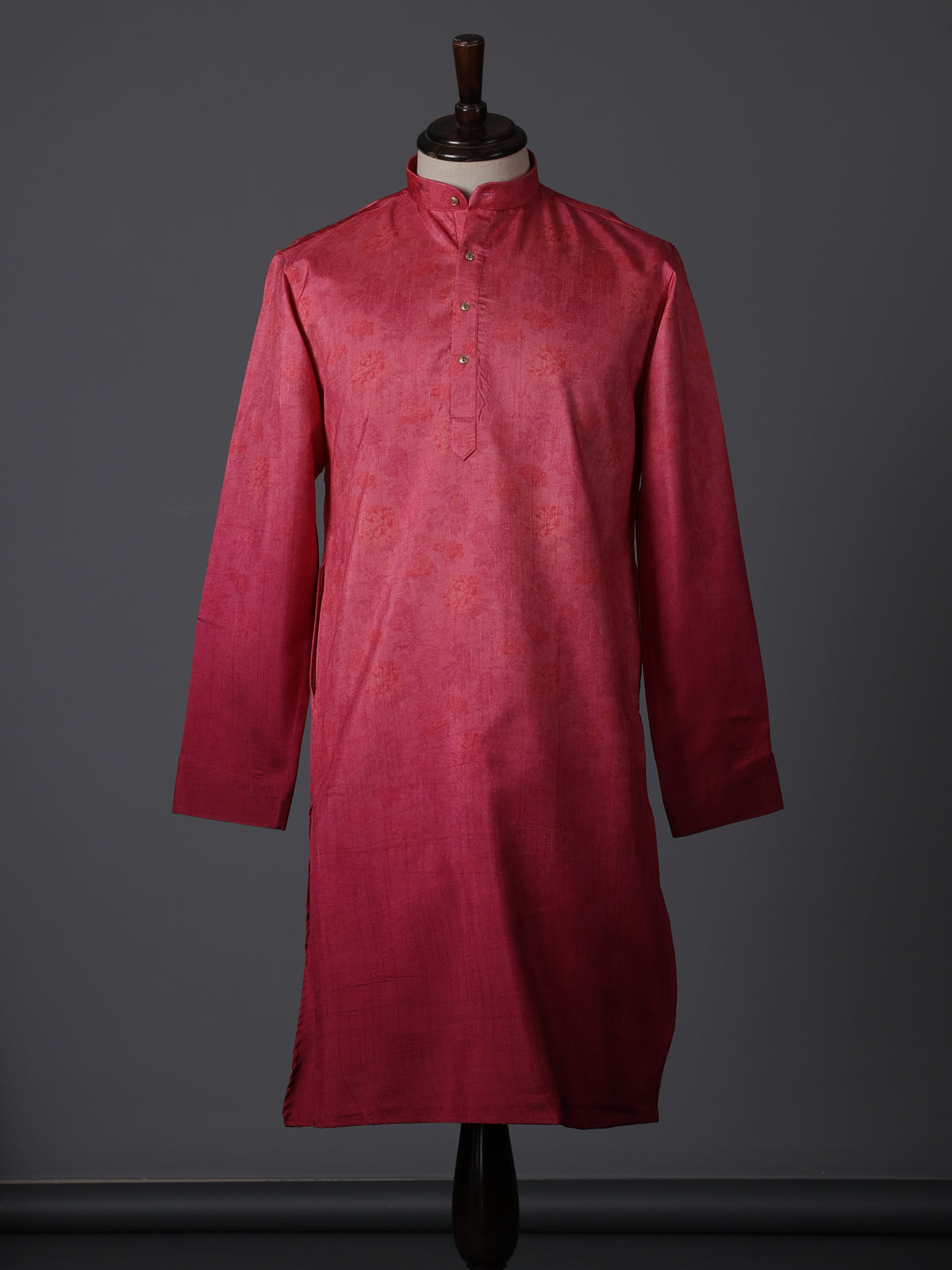 Rani pink silk shaded floral printed festive kurta