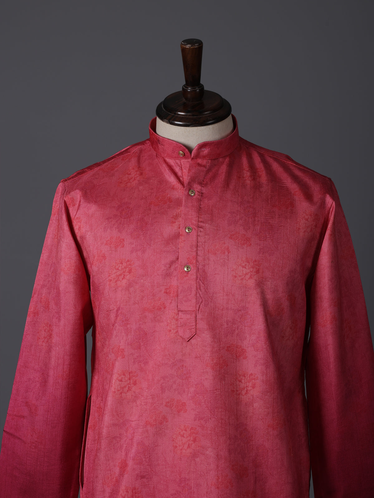 Rani pink silk shaded floral printed festive kurta