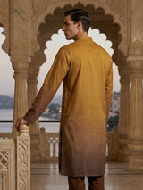 Pastel yellow silk shaded floral printed festive kurta