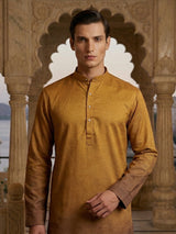 Pastel yellow silk shaded floral printed festive kurta