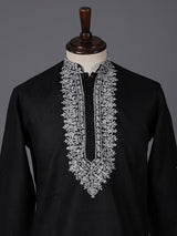 Black linen embroidered short pathani festive kurta