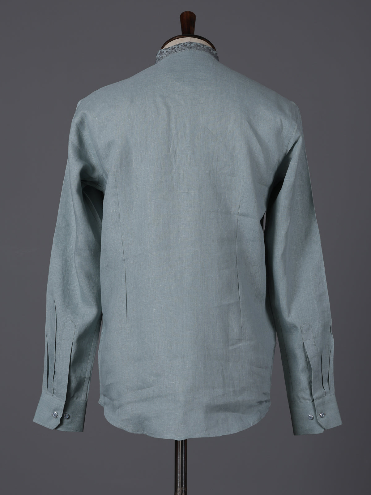 Light blue linen embroidered short pathani festive kurta