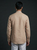 Peach linen embroidered short pathani festive kurta