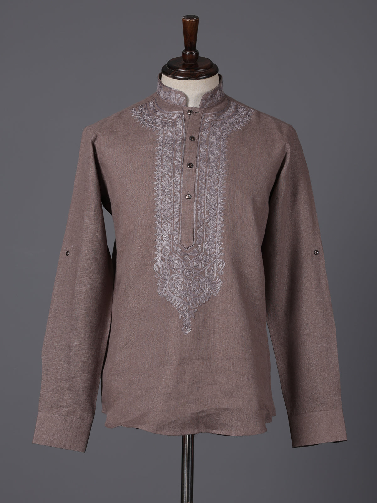 Dusty onion pink linen thread work pathani kurta