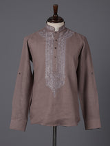 Dusty onion pink linen thread work pathani kurta