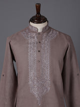Dusty onion pink linen thread work pathani kurta