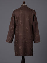 Coffee brown cotton linen embroidered festive kurta suit
