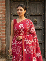 Red chanderi saree with print