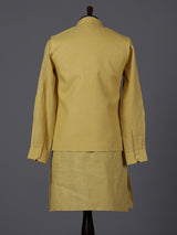 Yellow cotton blend embellished festive waistcoat set