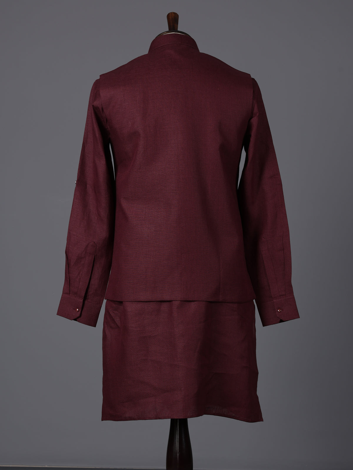 Wine cotton blend embellished festive waistcoat set