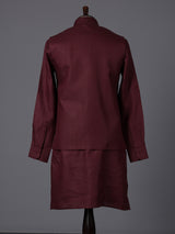 Wine cotton blend embellished festive waistcoat set