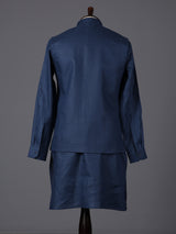 Blue cotton blend embellished festive waistcoat set