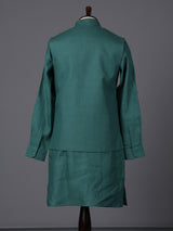 Green cotton blend embellished festive waistcoat set