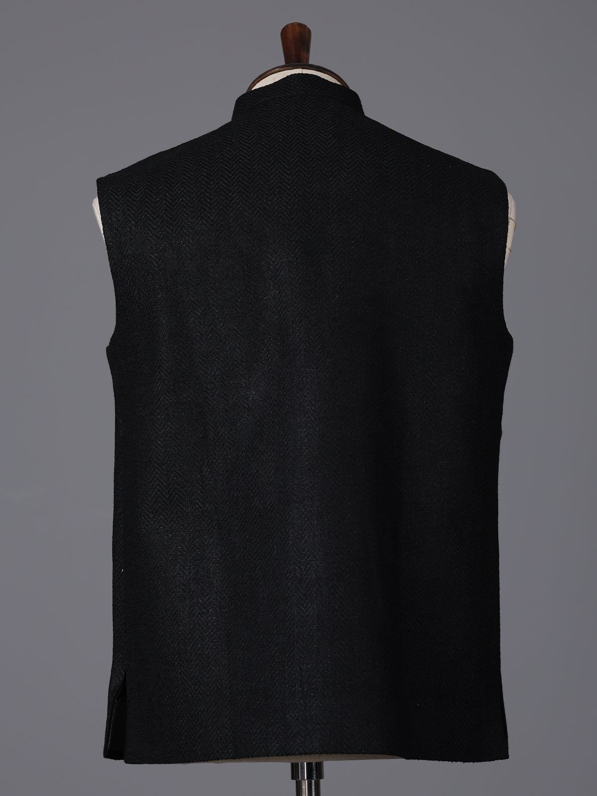 Black cotton textured embellished festive waistcoat