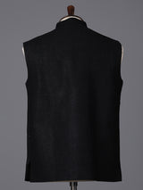 Black cotton textured embellished festive waistcoat