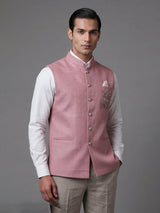 Onion pink cotton textured festive embellished waistcoat