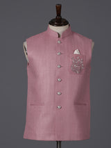 Onion pink cotton textured festive embellished waistcoat