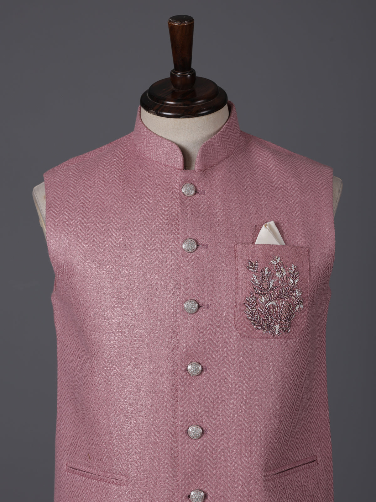 Onion pink cotton textured festive embellished waistcoat