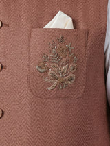 Light brown cotton textured festive zardosi waistcoat