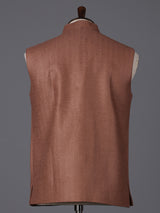 Light brown cotton textured festive zardosi waistcoat