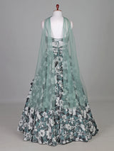 Sage green silk floral zardosi mirror lehenga choli