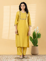 Yellow silk festive wear kurti set