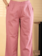 Onion pink cotton silk straight cut kurti set