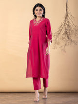 Reddish pink cotton silk kurti setq