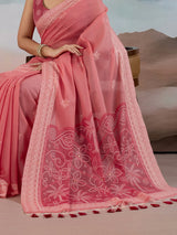 Pink bandhej inspired viscose cotton saree