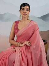 Pink bandhej inspired viscose cotton saree