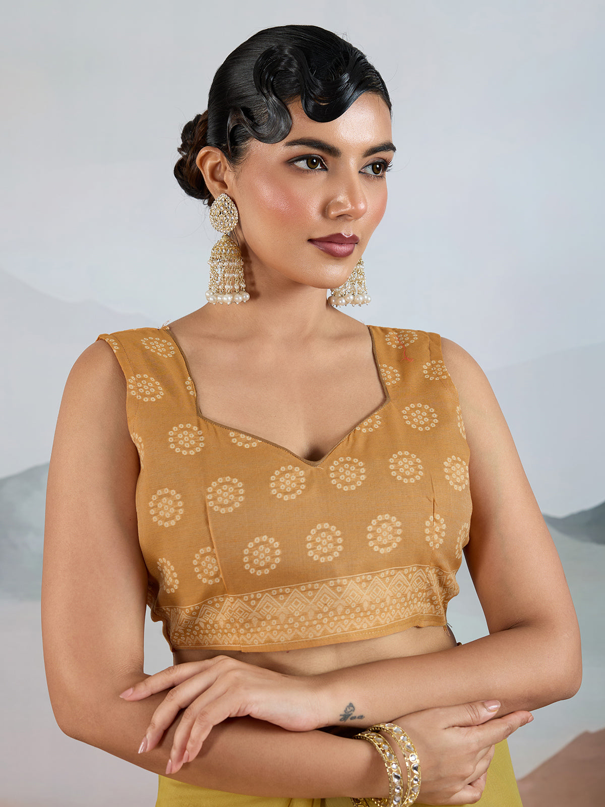 Lemon yellow viscose cotton saree with unstitched blouse