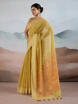 Lemon yellow viscose cotton saree with unstitched blouse