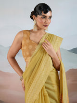 Lemon yellow viscose cotton saree with unstitched blouse