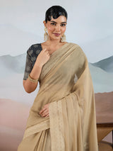 Beige bandhej inspired viscose cotton saree for festive