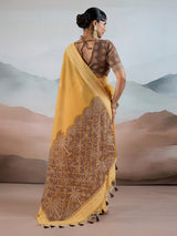 Yellow bandhej inspired viscose cotton saree