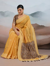 Yellow bandhej inspired viscose cotton saree