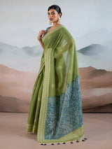 Pista green bandhej inspired viscose cotton saree