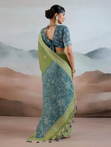 Pista green bandhej inspired viscose cotton saree