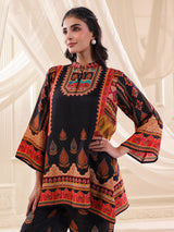 Black printed crepe silk sequins designer co ord set