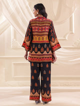 Black printed crepe silk sequins designer co ord set