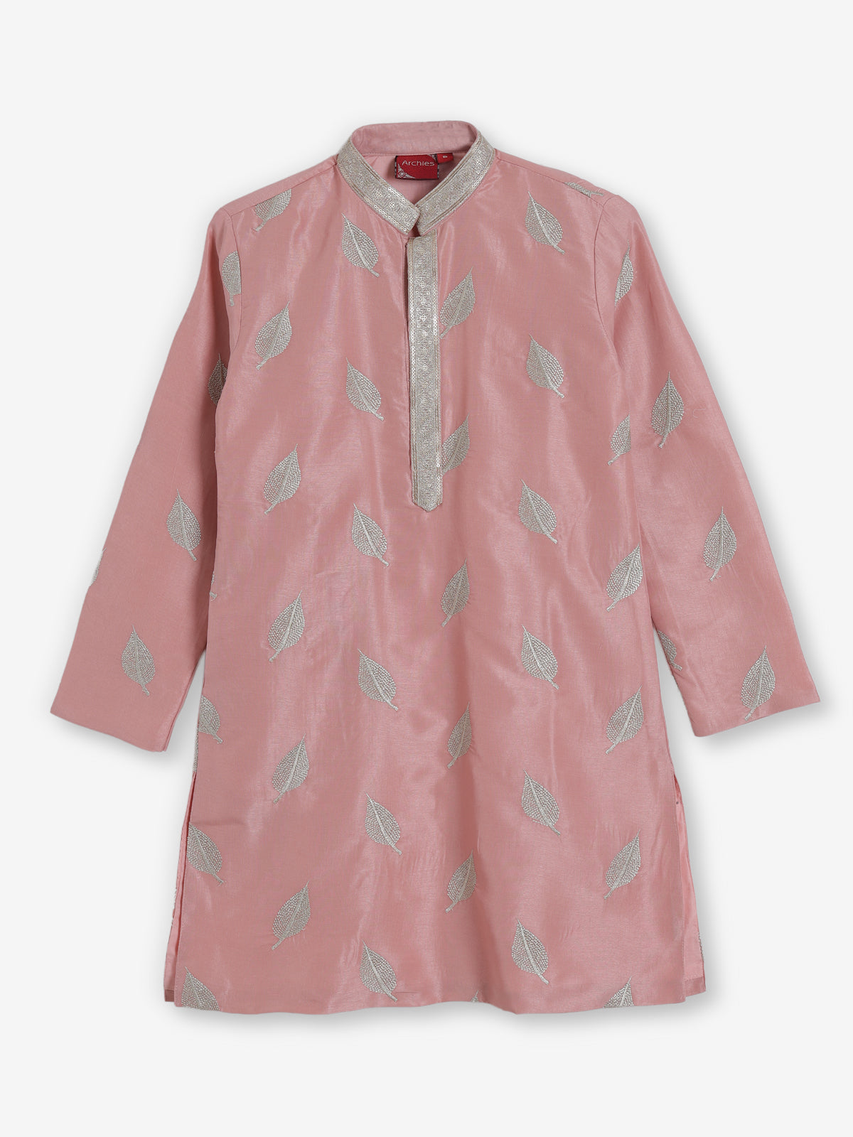 Peach silk embroidered work wedding kurta suit