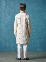 Classic off white embroidered cotton silk kurta suit