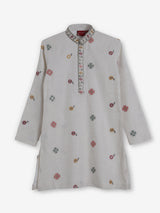Classic off white embroidered cotton silk kurta suit