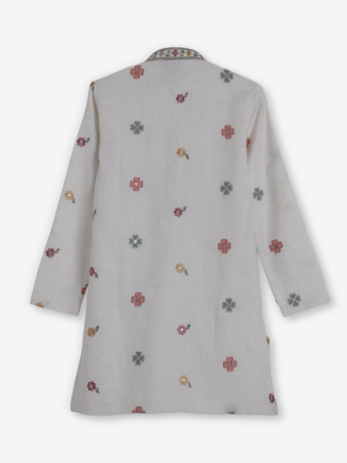 Classic off white embroidered cotton silk kurta suit
